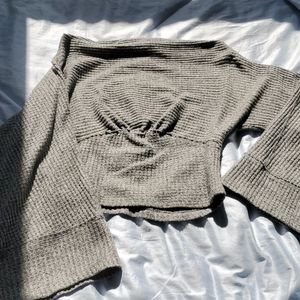 Grey Free People Sweater Top with Statement Sleeve